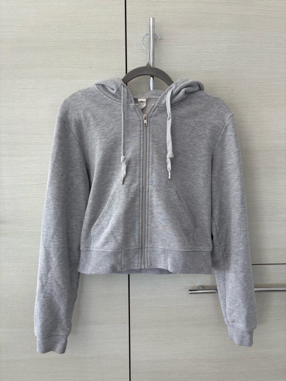 Alo Yoga “Routine Cropped Zip Hoodie” in Heather Grey - Picture 3 of 10